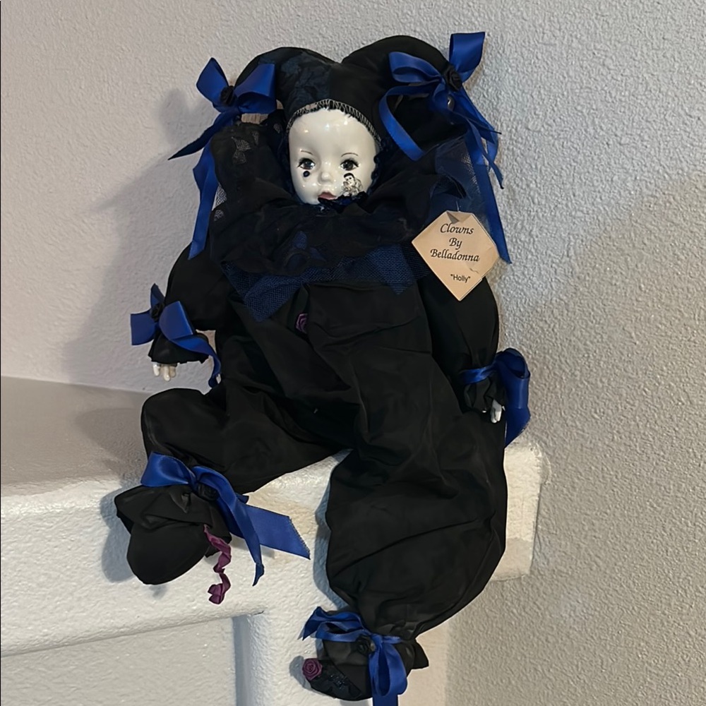 Porcelain Clown Doll with Blue Accents